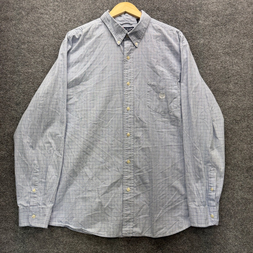 Chaps Button Front Shirt Mens XXL Blue Plaid Long Sleeve Casual Button Down